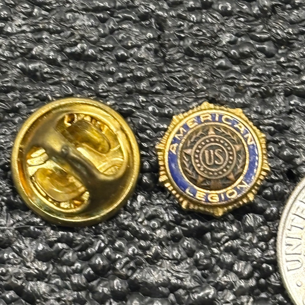 Vintage American Legion Lapel Pin Gold Tone Blue Enamel US Veteran Small 10mm